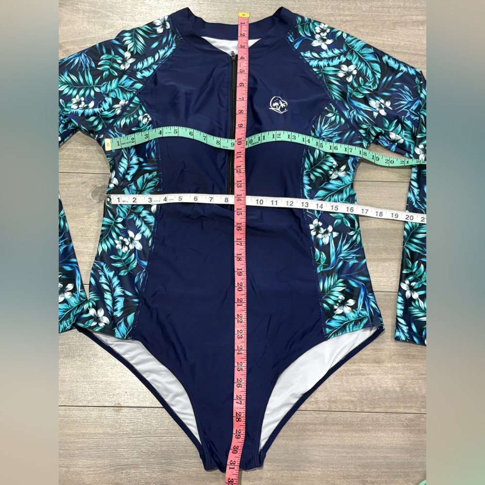 🆕 Holipick Navy and Green Floral Long Sleeve Swimsuit Size 18W - Picture 3 of 6